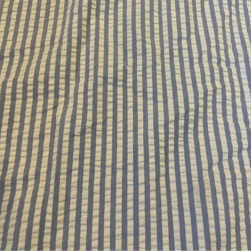 Cuddledown Sheet King Flat 100% Cotton Seersucker Blue Striped Portugal